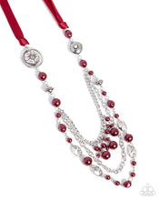 Load image into Gallery viewer, All the Trimmings - Red Ribbon Silver Long Necklace -Blockbuster Exclusive - Paparazzi
