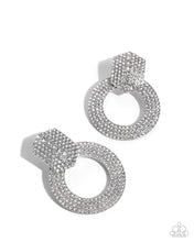 Load image into Gallery viewer, Sparkly Safeguard - White Rhinestone Silver Circle Post Earrings - Paparazzi