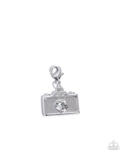 Load image into Gallery viewer, Capturing Memories - White Rhinestone Camera Rhodium Plated Charm Only Paparazzi
