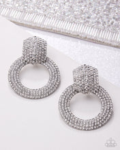 Load image into Gallery viewer, Sparkly Safeguard - White Rhinestone Silver Circle Post Earrings - Paparazzi
