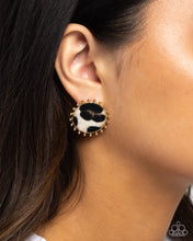 Load image into Gallery viewer, A Glimpse of Elegance Cowhide Couture - Brown and White Cowhide Animal Print Gold Western Post  Earrings - Paparazzi
