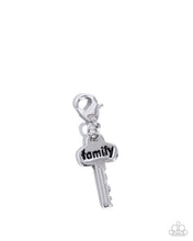 Load image into Gallery viewer, Family is the Key - Silver Family Key Rhodium Plated Charm - Paparazzi
