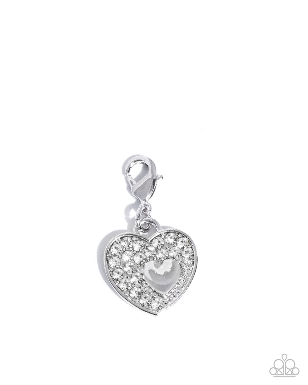 Memorable Matriarch - White Rhinestone Heart Rhodium Plated Charm - Paparazzi