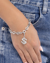 Load image into Gallery viewer, Shopping Spree - White Rhinestone Dollar Sign Rhodium Plated Charm - Paparazzi
