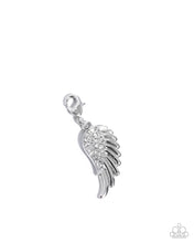 Load image into Gallery viewer, Angelic Assistance - White Rhinestone Angel Wing Rhodium Plated Charm - Paparazzi
