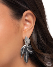 Load image into Gallery viewer, Leafy Lineup - Black and Silver Leaf Post Earrings - Paparazzi
