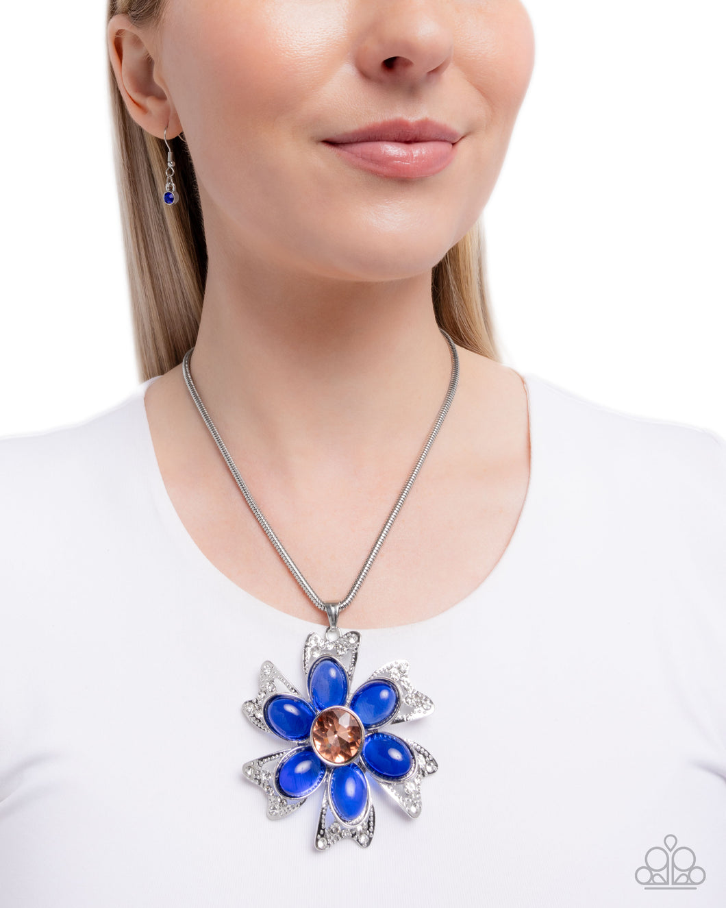 A Glimpse of Elegance Floral Figurehead Blue Necklace