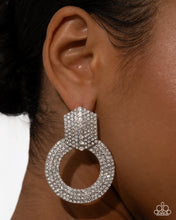 Load image into Gallery viewer, Sparkly Safeguard - White Rhinestone Silver Circle Post Earrings - Paparazzi
