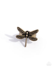 Load image into Gallery viewer, Descending Dragonfly - Brass Dragonfly Ring - Paparazzi
