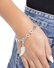 Load image into Gallery viewer, Angelic Assistance - White Rhinestone Angel Wing Rhodium Plated Charm - Paparazzi
