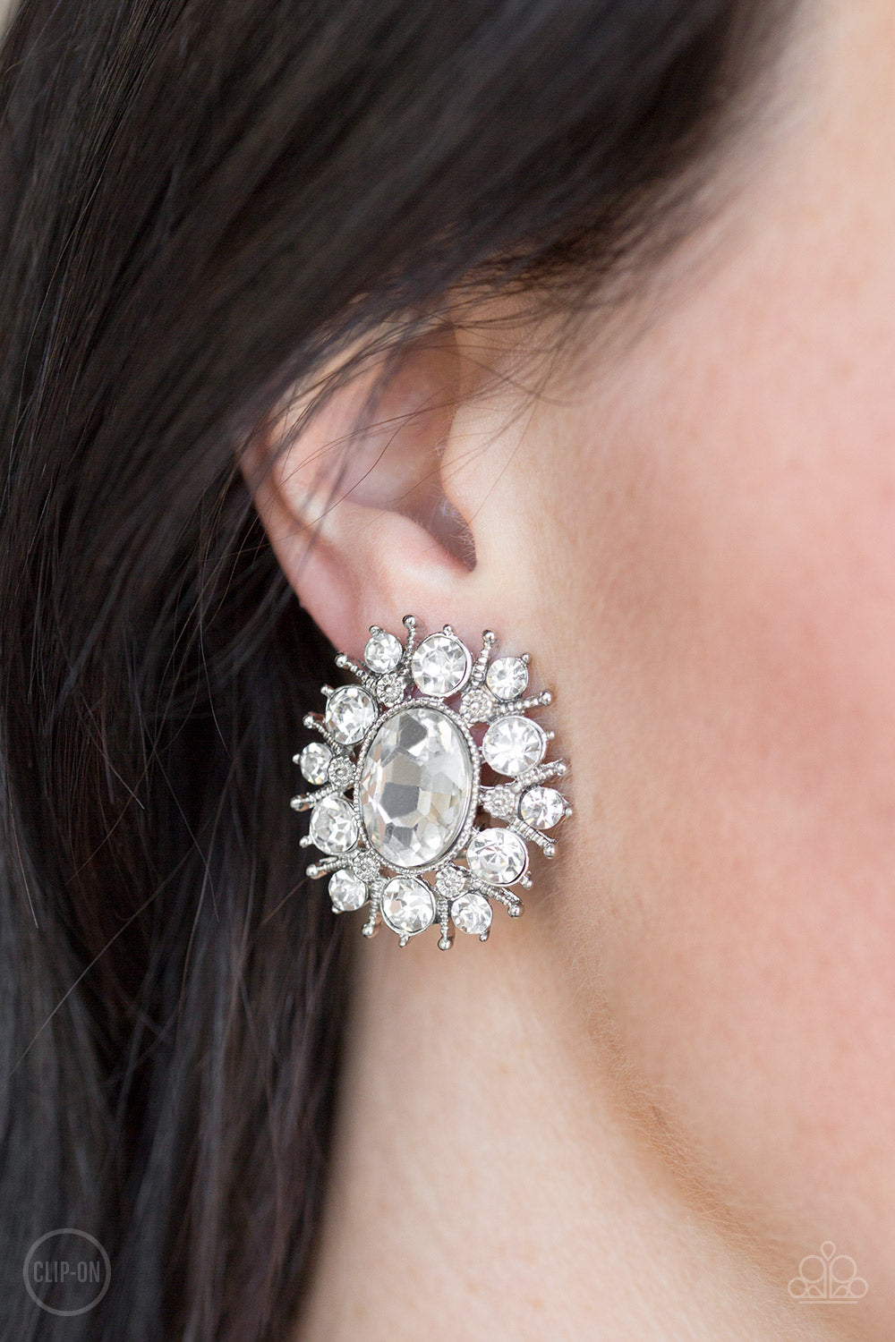 Serious Star Power - White Paparazzi Clip-on Earrings