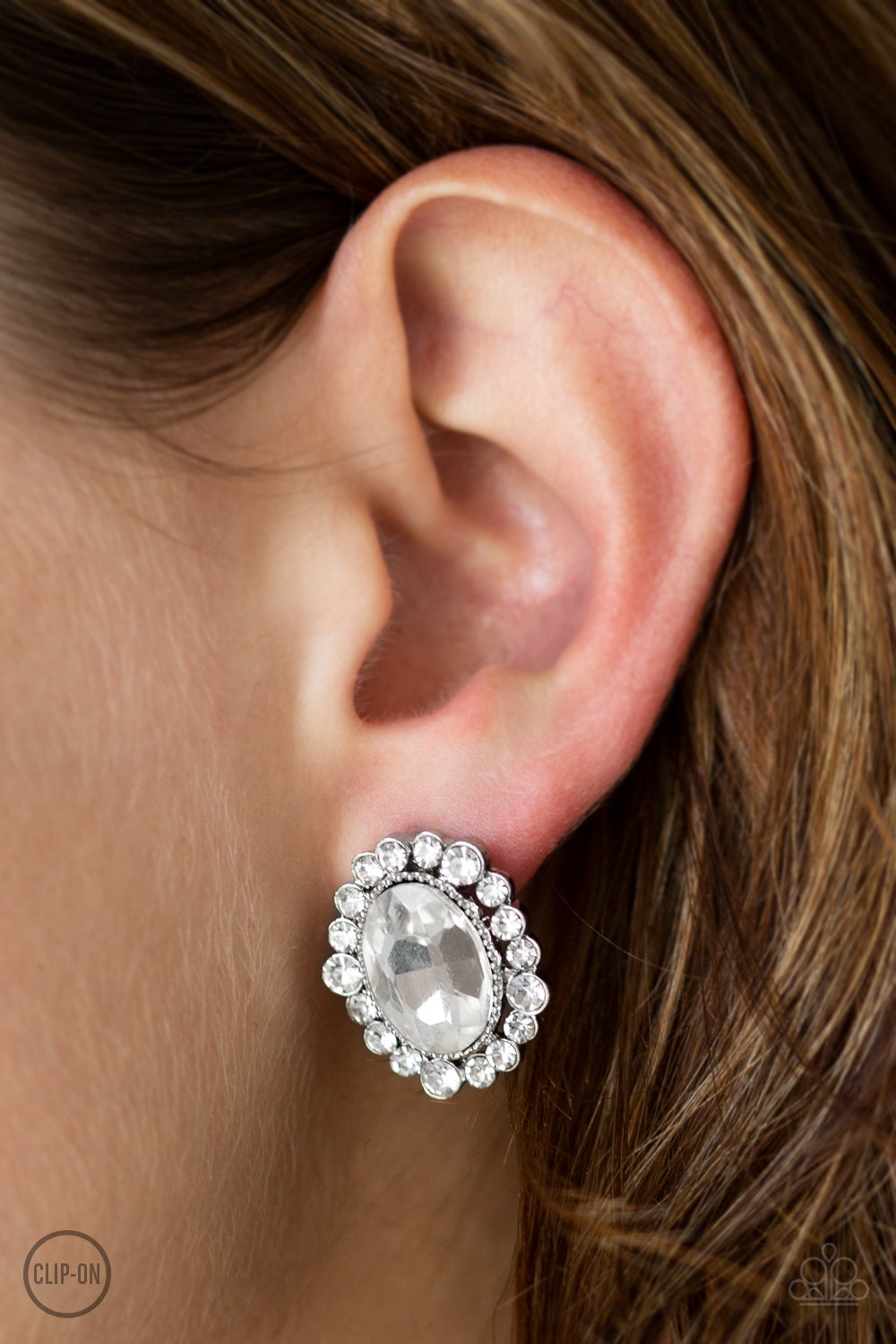 Hold Court - White - Clip-on Paparazzi Earrings
