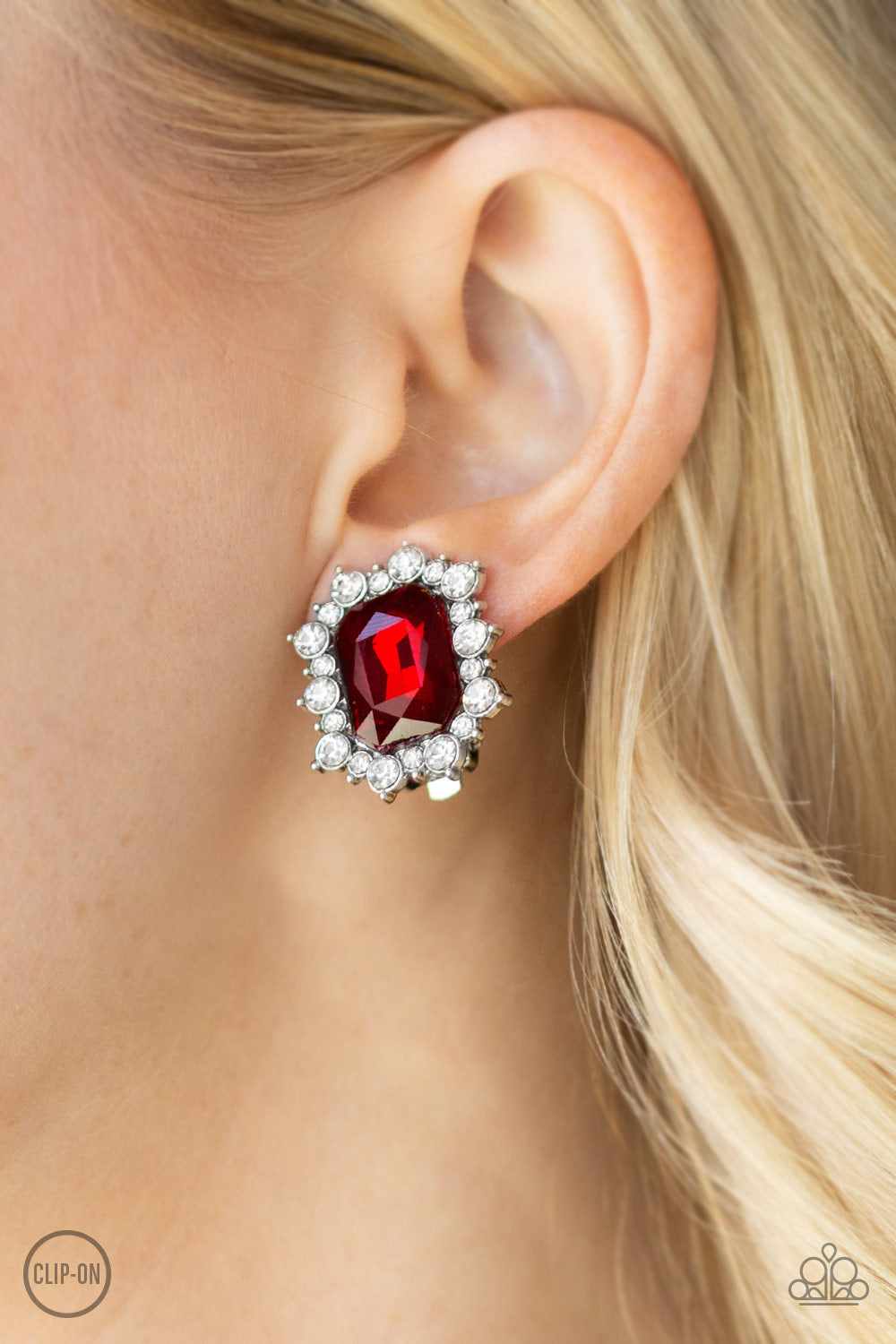 Prime Time Shimmer - Red -  Clip-on Paparazzi Earrings