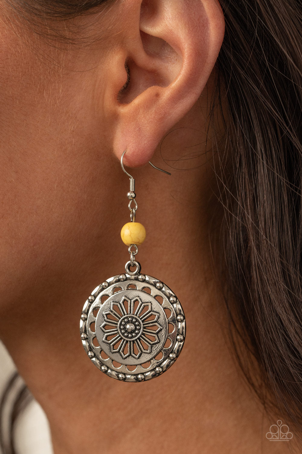 Flowering Frontiers  - Yellow - Paparazzi Earrings