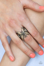 Load image into Gallery viewer, Blinged Out Butterfly - Brass Paparazzi Ring
