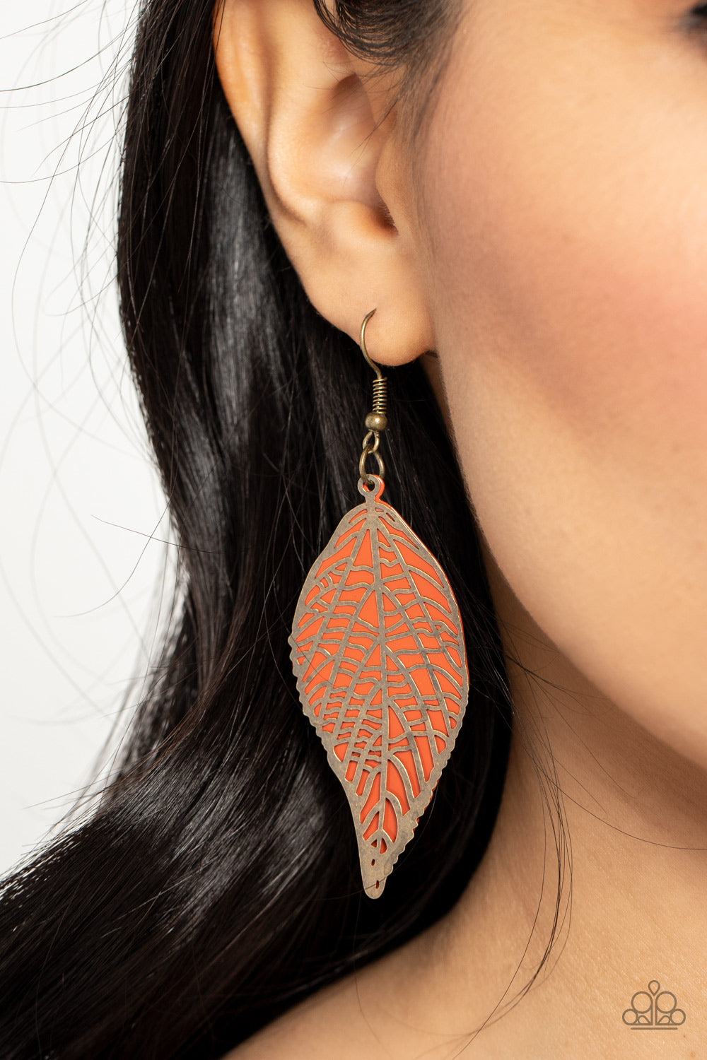 Leafy Luxury - Orange  Paparazzi Earrings