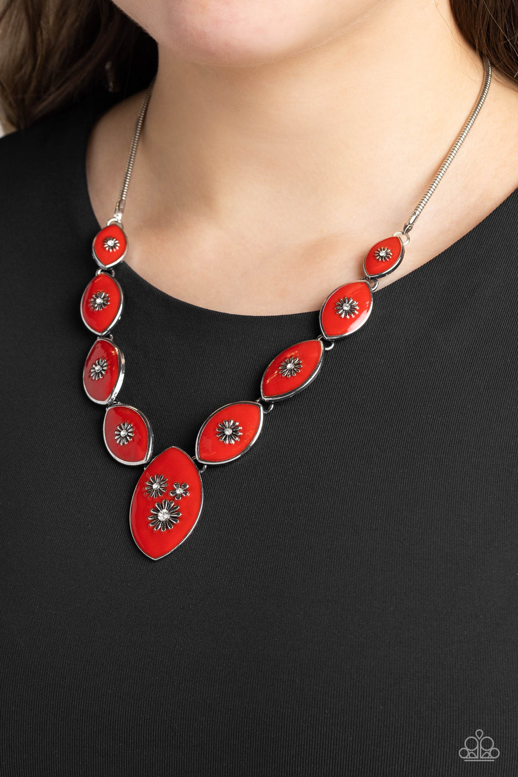 Pressed Flowers - Red Necklace