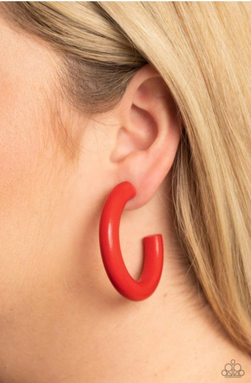 Woodsy Wonder Red Hoop Earrings